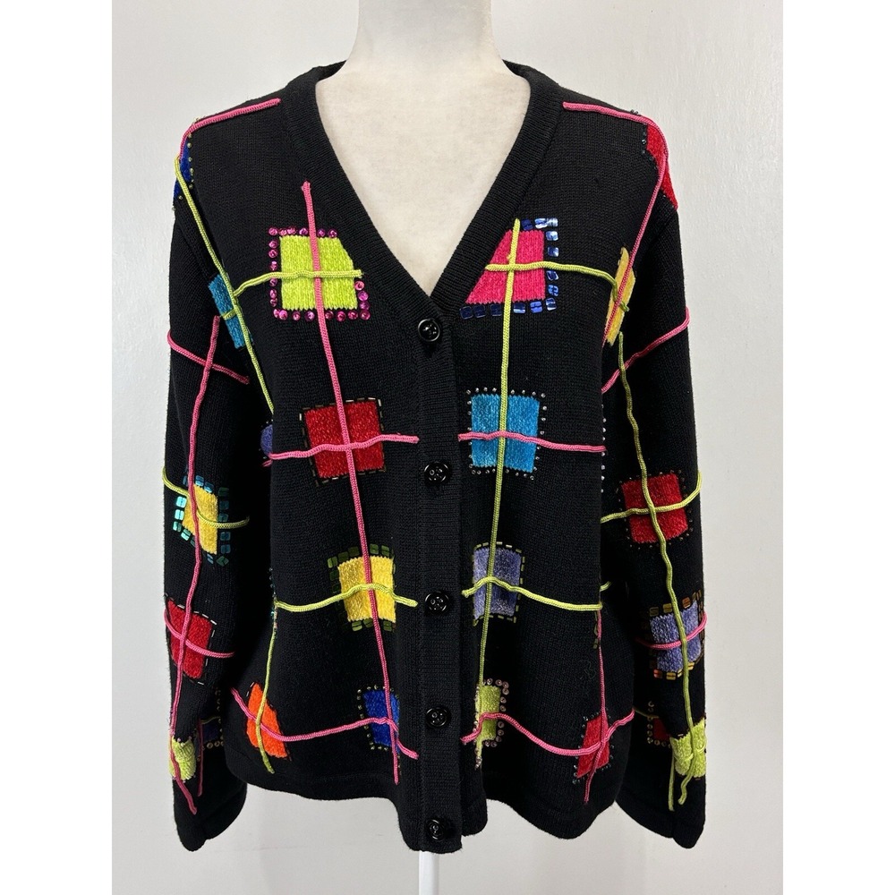 Vtg Patchington Cardigan Sweater Sz X-Large Women's Black Beaded Granny core
